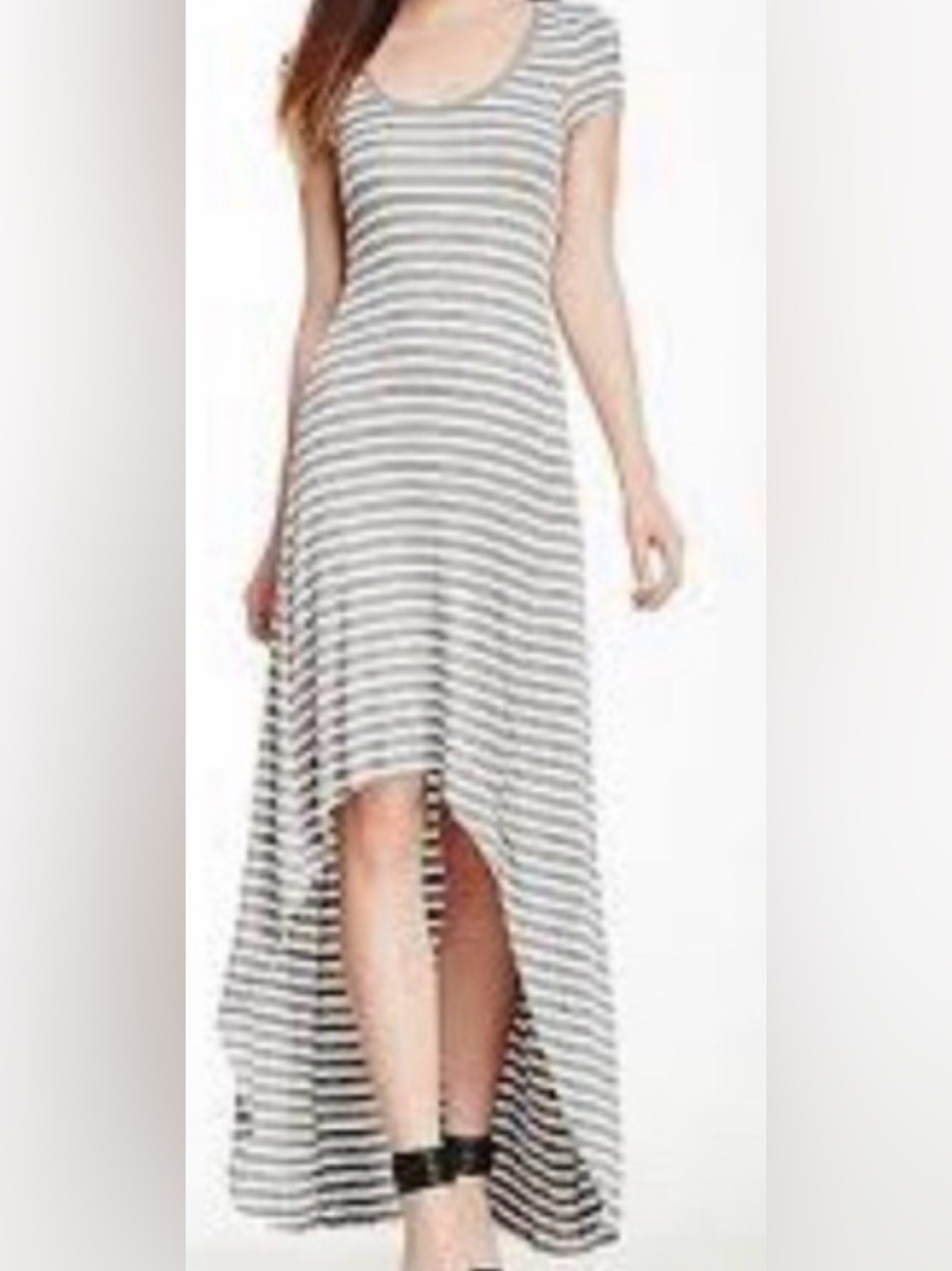 Light high low dress, grey and white stripes, XS